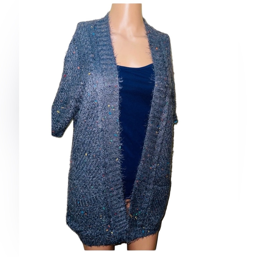 BCBGMAXAZRIA OPEN FRONT CARDIGAN CHUNKY CONFETTI KNIT SWEATER GRAY COLOR SIZE M*